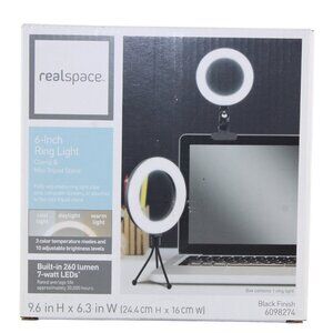 Realspace 6″ LED USB Ring Light Adjustable Brightness Clip-On Monitor Mount Lamp